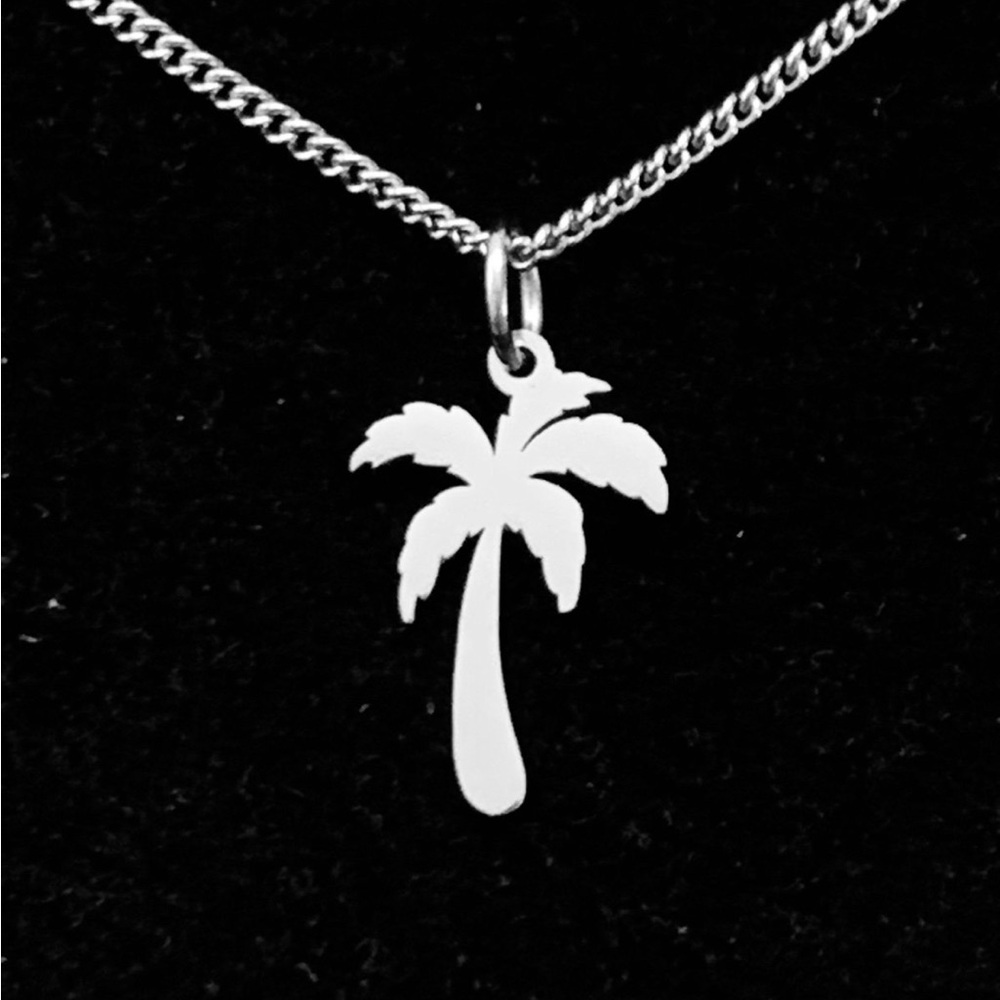 Silver Palm Tree Pendant Necklace